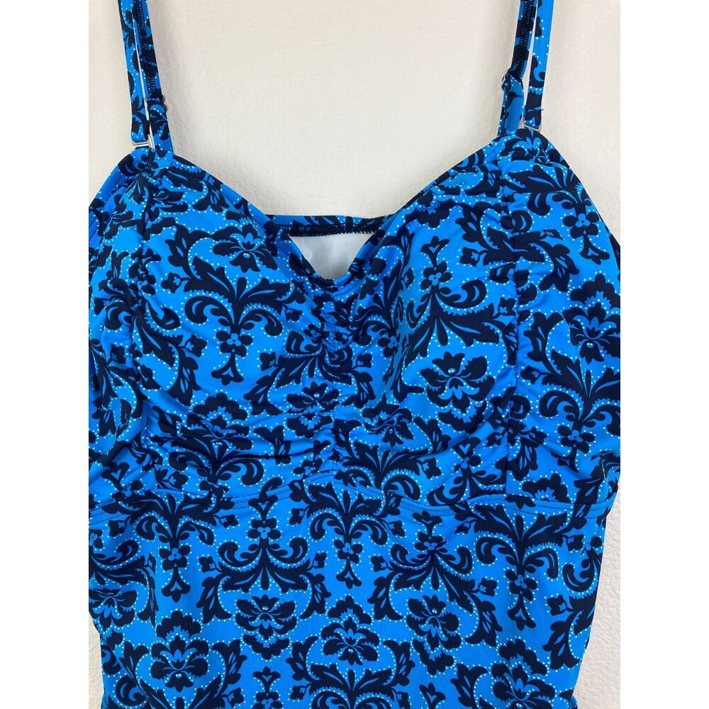 Lands' End Women's Swim Tankini Top Size 18 Blue Floral Ruched Sides - Picture 3 of 8